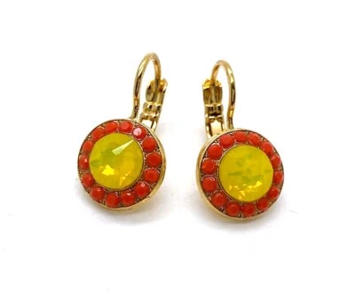 Earrings By Mariana Woman Beaded Orange and Yellow Opal Swarovski Crystals-YG - Image 1 of 4
