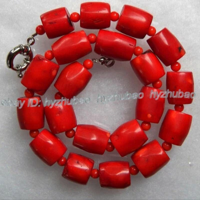 Ожерелье 18 дюймов 20 дюймов 24 дюйма 36 дюймов большое 15-18 мм натуральный красный цилиндр коралл драгоценные камни бусины - Изображение 1 из 4
