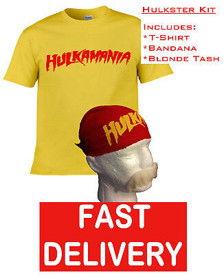 T-shirt Hogan Hulkamania Hulk Fancy Dressling Wrestler, Bandana & 'tash • 21.88€