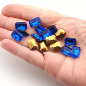 Lotto 17 strass rettangolari in vetro BLU ZAFFIRO cechi 14x10 mm retro laminato - Foto 1 di 4