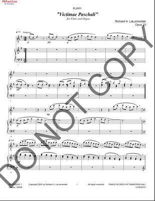 NEW "VictImae Paschali" for Flute and Organ MLB-090201.1 (VICTIM) - Image 1 of 2