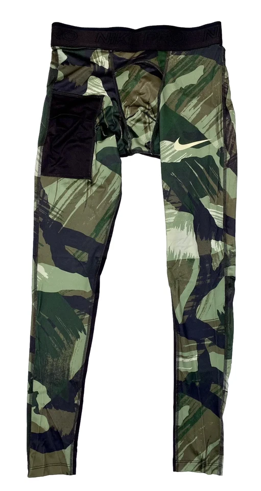 Nike Pro Dri-Fit Compression Tights Camo Green DQ8363-386 Men's Size S
