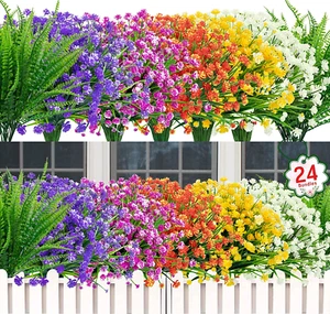 24 Bundles Artificial Flowers for Outdoors UV Resistant Fake Plastic Plants Faux - Picture 1 of 12