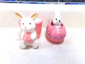 2 SOPORTES DE CARAMELO DE HUEVO PLANTADOR DE CERÁMICA BLANCA DE PASCUA Y CONEJO EN HUEVO - Imagen 1 de 4
