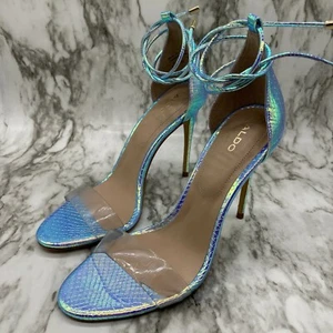 ALDO Mujer Azul Holográfico Sirena VAYCIA Correa Tobillo Tacones de Aguja (Nuevo) - Imagen 1 de 12