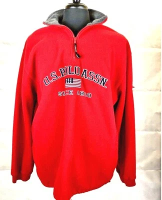  Vintage Men US Polo ASSN 1890 Logo Flag Red/Gray Fleece Slip Over 1/2 Zip SZ XL - Image 1 of 4