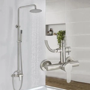 Shower System Set Brushed Nickel Shower Head Combo Kit Rain Shower Faucet System - Picture 1 of 15