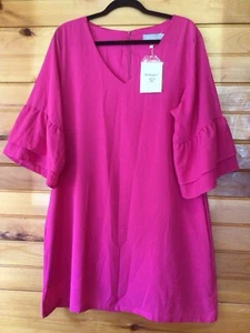 Belongsci Women’s Barbie Pink Bell Sleeve Shift Dress Size XL NWT Boutique - Picture 1 of 11