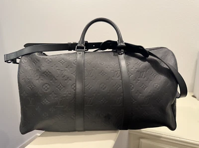 Louis Vuitton Keepall Bandouliere 50 Duffle Black Leather Monogram Shadow - Image 1 of 4
