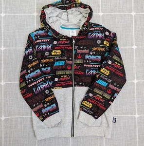 Disney Star Wars Hooded Jacket Youth 11/12 Black Gray Full Zip Galactic Graphic - Picture 1 of 20