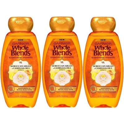 3 PK Garnier Whole Blends Illuminating Shampoo w Moroccan Argan & Camellia Oils - Image 1 of 3