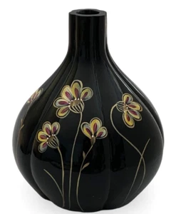 Fenton Vintage Art Glass Black melon Vase QVC Signed Sue Jackson - Picture 1 of 8