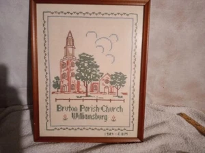 VINTAGE EMBROIDERY CROSS-STITCH BY ELSA WILLIAMS FRAMED WLLIAMSBURG CHURCH 84 - Picture 1 of 3