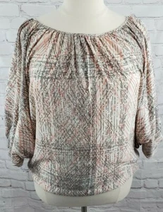 ana Bat Wing Elastic Sleeve Gray & Pink Blouse Top Size 2X Lightweight Poly - Picture 1 of 5