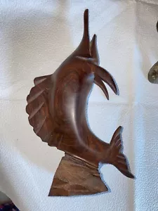 Vintage Hand Carved Wood Sailfish Swordfish Marlin Sculpture 9.5” Tall Figurine - Picture 1 of 6