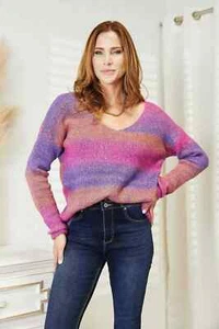 Maglione chic scollo a V a costine, multicolore - Foto 1 di 10