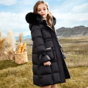 Kids Girls Winter Coat Hooded Faux Fur Parka School Jacket Outwear Padded Jacket - Picture 1 of 43