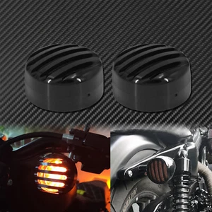 Motorcycle Black Front Turn Signal Grill Cover Fit For Harley Sportster 1992-20 - Foto 1 di 12