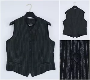 Womens Waistcoat Large Size UK 14 EU 40 Vintage Black Striped Formal Dress Vest - Picture 1 of 11