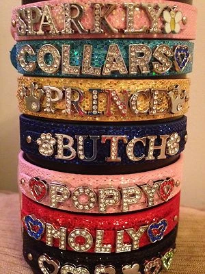SURREY FEED *SPARKLY* Personalised Dog / Pet Collars Diamante / Rhinestone / Bling.UK SELLER
