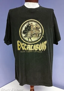 Vintage 90's Excalibur Originals Cotton Blk/God Metallic Raised Print T-Shirt XL - Picture 1 of 7