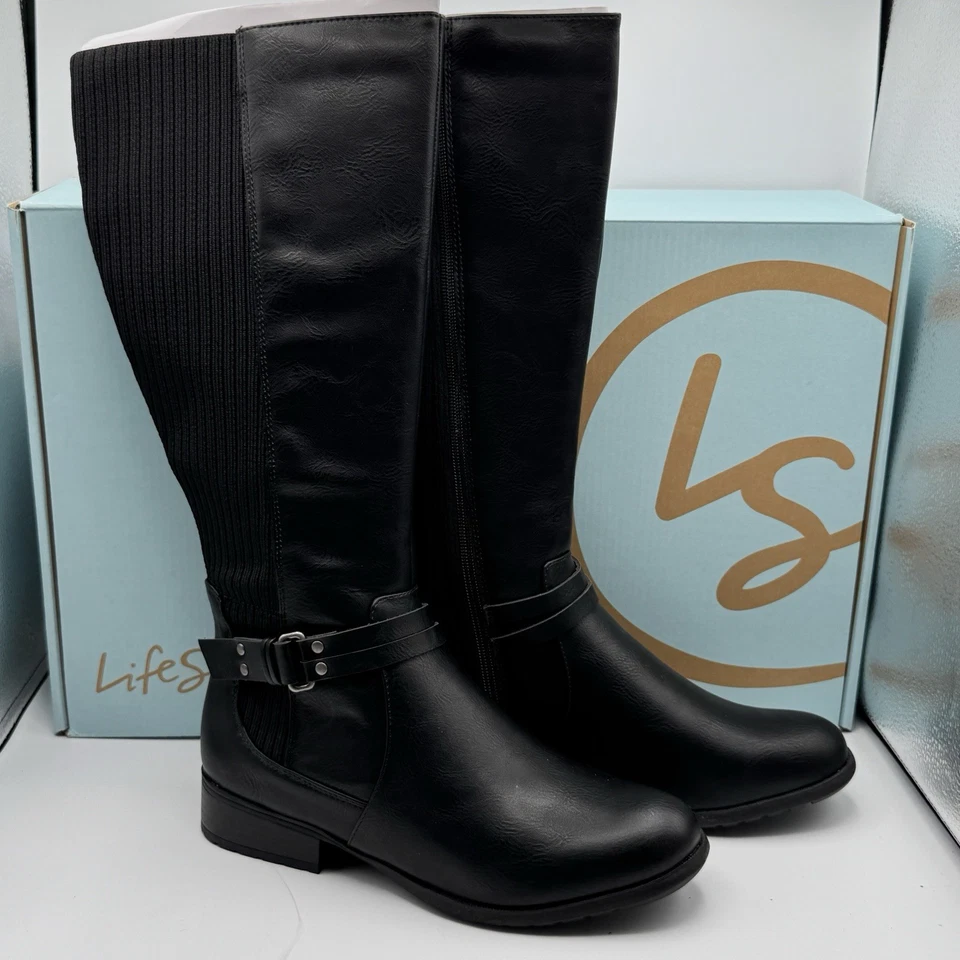 LifeStride X-Anita Boots Women’s 8M Black Knee High Riding Stretch Panel 
