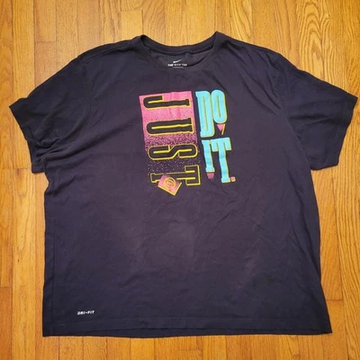 Nike Dri Fit Black T Shirt Just Do It Graphic Tee 3XL Retro Spell Out Gift - Image 1 of 4
