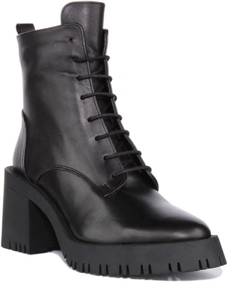 Botas De Cuero Para Mujeres Justinreess England Zoe Con Tacón En Negro UK 3 - 8 - Imagen 1 de 4