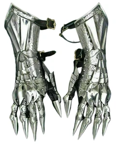 Medieval Knight Finger Armor Gauntlet Steel Forearm Gloves LARP Cosplay Costume - Picture 1 of 3