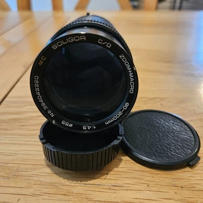 Soligor C/D Zoom Macro Lens 80-200mm 1:4.5  55 MC x2 lens caps SLR Camera VGC - Image 1 of 4