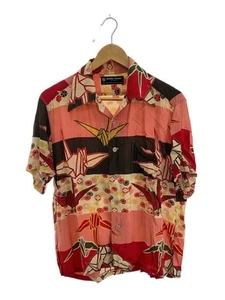 YAMANE DELUXE Aloha shirt/open collar/origami crane/family crest/40/rayon/pink - Picture 1 of 5