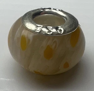 925 Sterling Silber Murano Glas Perle Europäisches Dia Gelb Millefiori Blumen - Bild 1 von 9