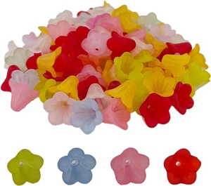 200 Stck. 14 mm Acryl Mattiert Trompete Blume Perlen Glocke Floral Kappen mit Mitte Ho - Bild 1 von 5