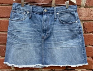 Madewell Skirt Womens Sz 33 Rigid Denim A Line Skirt Raw Hem Medium Wash Blue - Picture 1 of 9