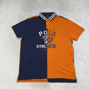 Polo Ralph Lauren Men’s Polo Shirt XXL Slim Fit Split Blue Orange Big Logo - Picture 1 of 7