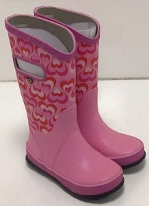 Bogs Rain Boots Puddle Rose Hearts Girls Pull On Waterproof Size 4 - Picture 1 of 4