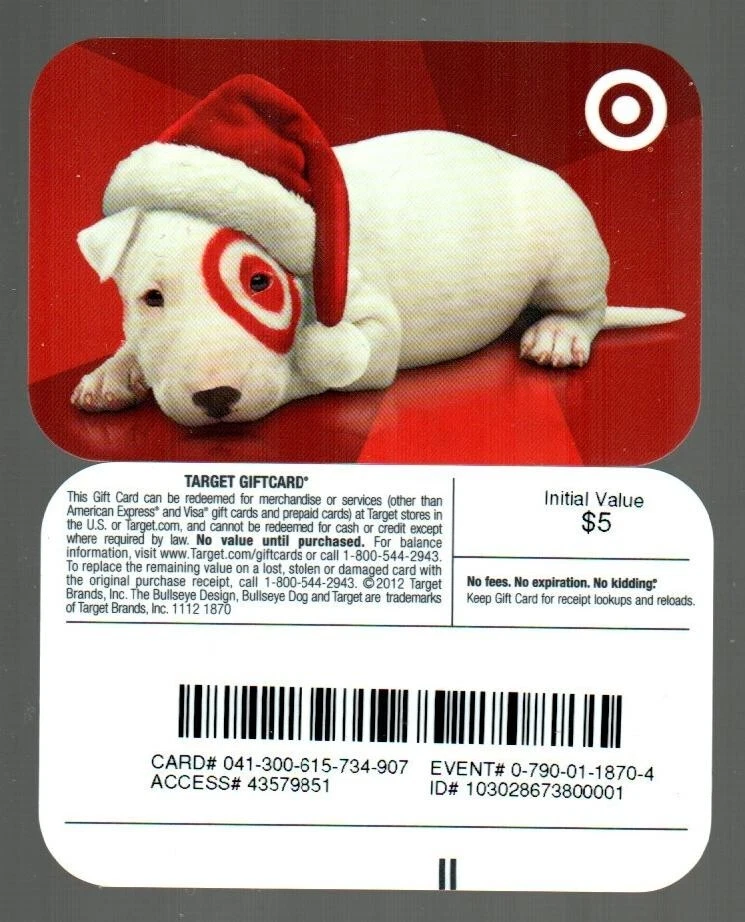 TARGET Bullseye Wearing Santa Hat ( 2012 ) Gift Card ( $0 ) - RARE - Image 1 of 1