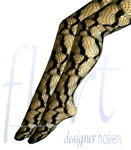 2 PAIRS BLACK LACE FISHNET WEB TIGHTS SEAMLESS By Flirt London UK Up To 36" Hip - Picture 1 of 4