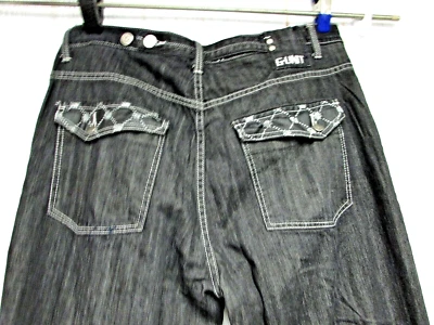 Mens G*Unit Y2K Hip Hop Grunge Dist 50 Black Wash Denim Jeans Flap Pockets 38 34 - Image 1 of 4