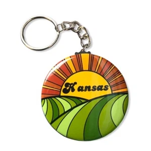 Kansas Flint Hills Sunset Keychain Handmade Retro Art Gift Accessory - Picture 1 of 16