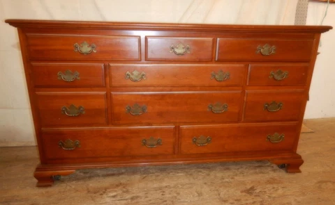 Vintage Solid Cherry Ethan Allen Bedroom long Dresser 11 Drawers buffet Cover