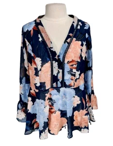 City Chic Women Peplum Boho Tunic Top Plus Sz XS/14 Floral Sheer No Camisole 39P - Picture 1 of 7
