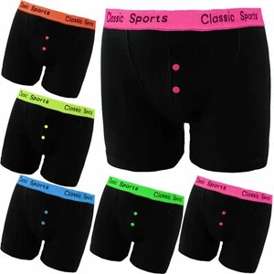 Mens Classic Sport Black Cotton Neon Elastic Boxer Shorts Assorted Colour - Picture 1 of 1