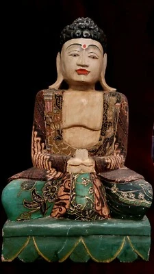 Vecchia scultura di Buddha in legno .  - Immagine 1 di 4