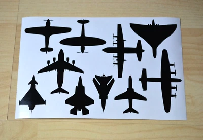 RAF Mixed Aircraft Silhouette Shape Stickers A5 Sheet Self Adhesive - Image 1 of 4