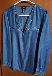 Jones New York Women’s Linen V-NECK Shirt BLUE Size Large -EXTRA SOFT! - Picture 1 of 8