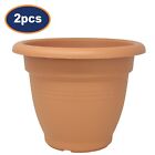 Flower Pot Planter Round Light Brown Plastic Indoor Outdoor Garden 29.5cm 2Pcs