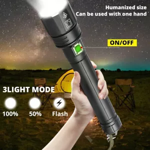 Ultra Bright LED Flashlight Rechargeable 200000LM XHP90.2 3Mode Zoom Torch - Picture 1 of 12