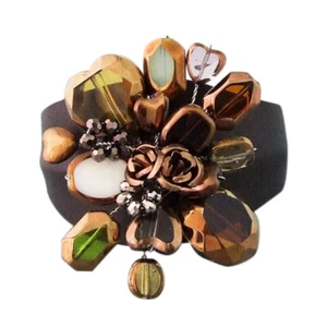 Brazalete de cuero rosa cobre vidrio facetado romance floral - Imagen 1 de 2