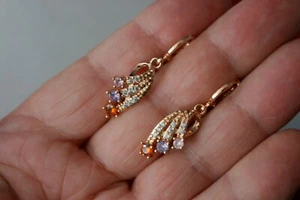 Beautiful Yellow Gold Filled Topaz Dangle Earrings In Gift Box - Picture 1 of 9